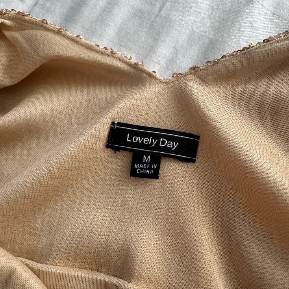Lovely Day Rose Gold Sequin camisole floor length gown size medium - Picture 5 of 10